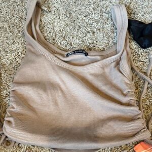 Levi's Women's Beige Ribbed Crop top Zara medium